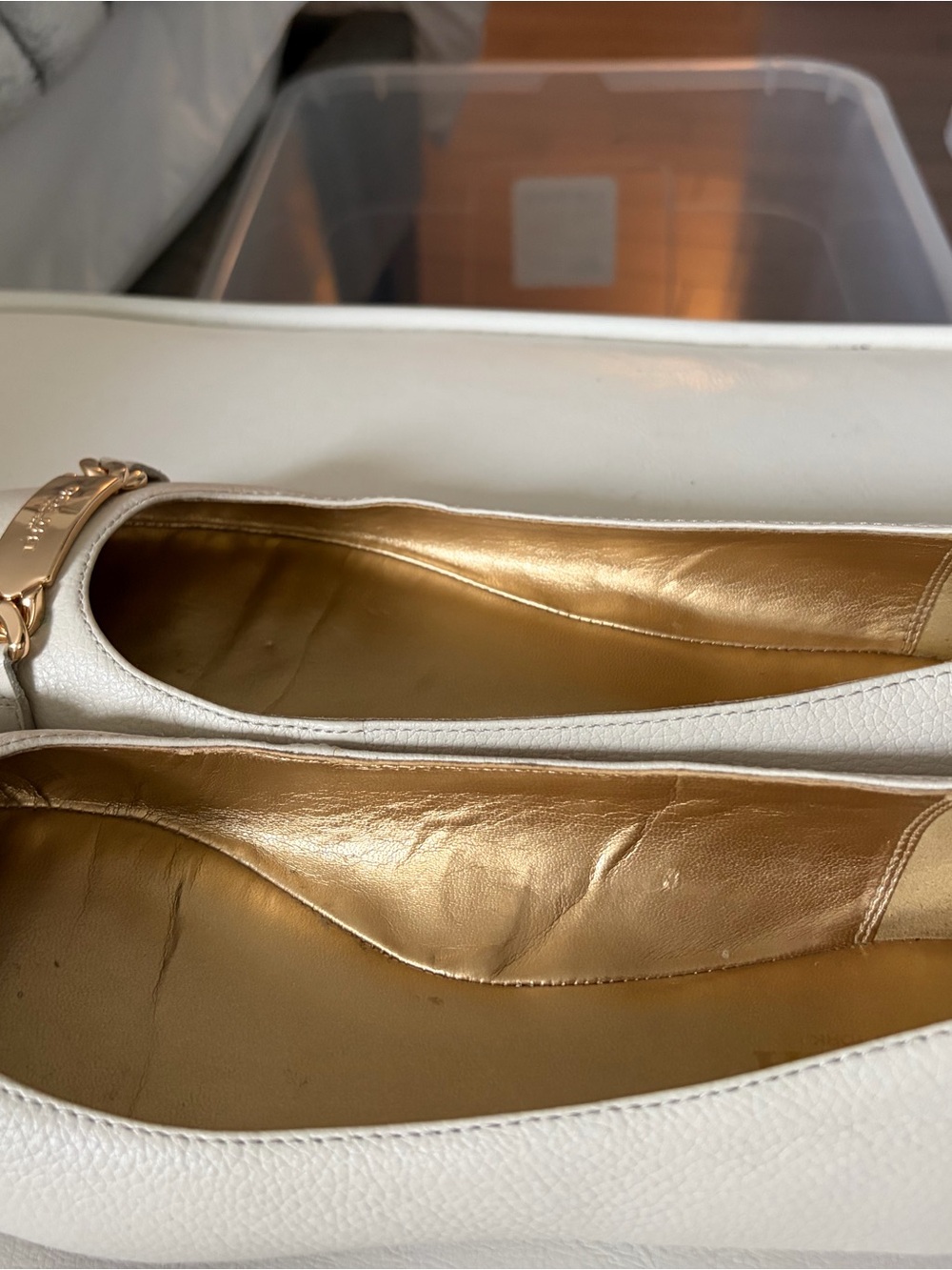 COACH Ivory Leather Ballet Flats with Gold Plaque - Picture 4 of 5